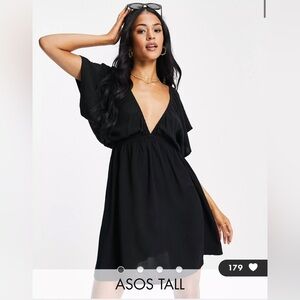 ASOS DESIGN Tall flutter sleeve mini beach dress in black